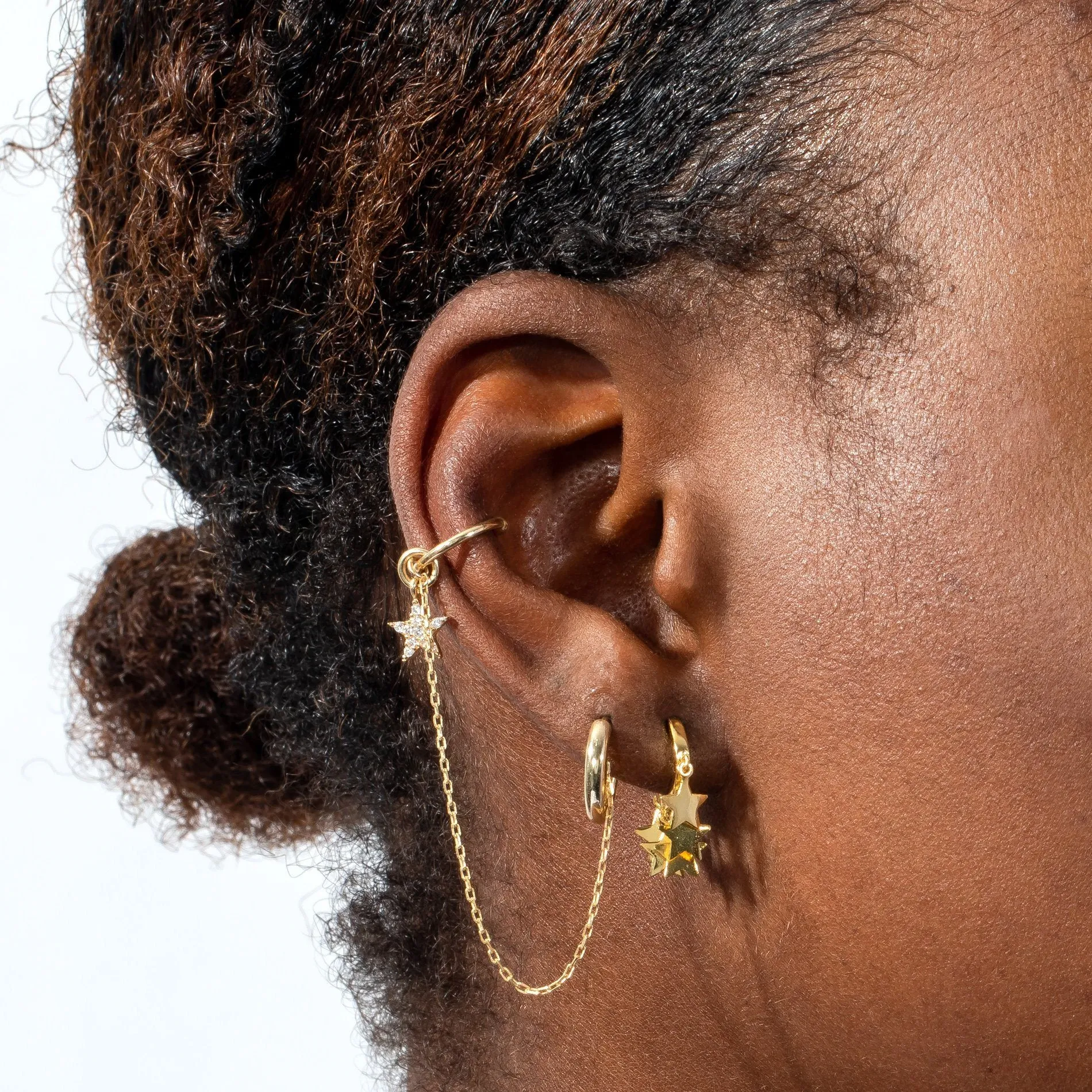 Pavé Dangling Star Chain Ear Cuff