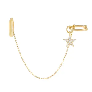 Pavé Dangling Star Chain Ear Cuff