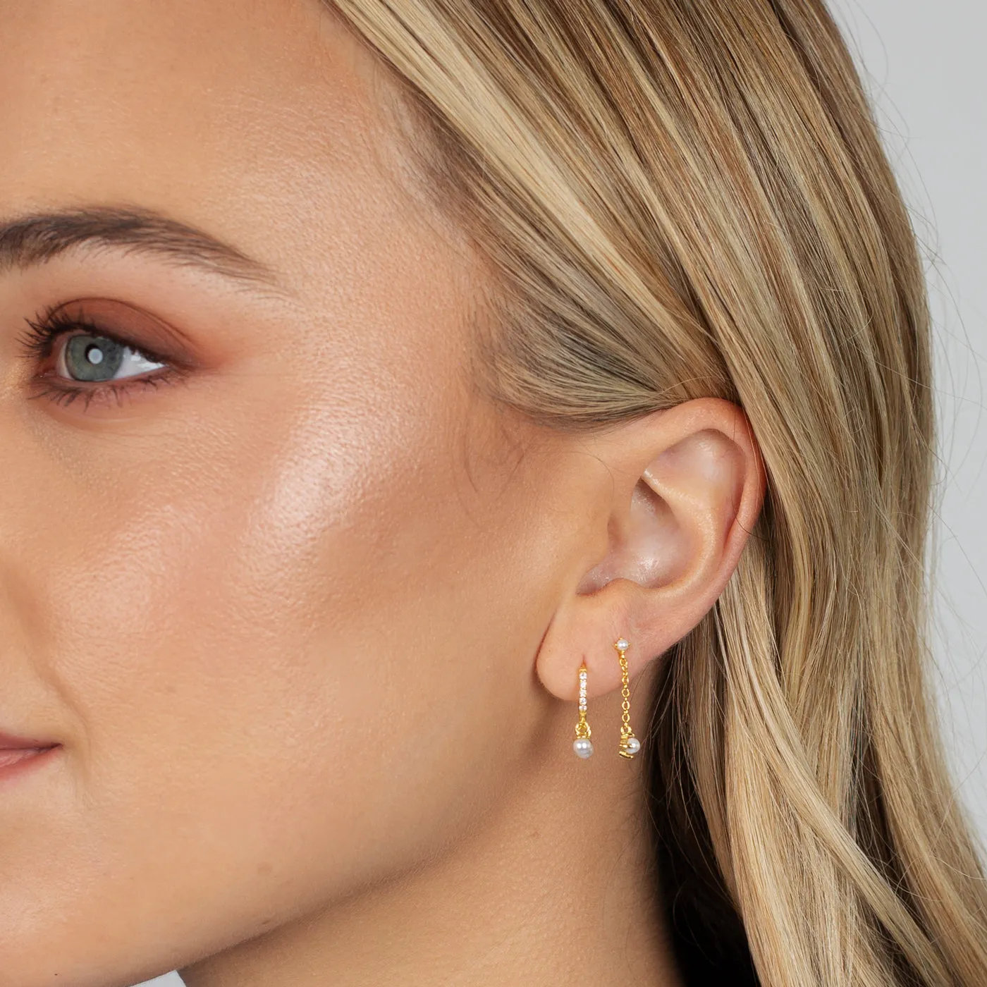 Pavé Pearl Shaker Huggie Earring