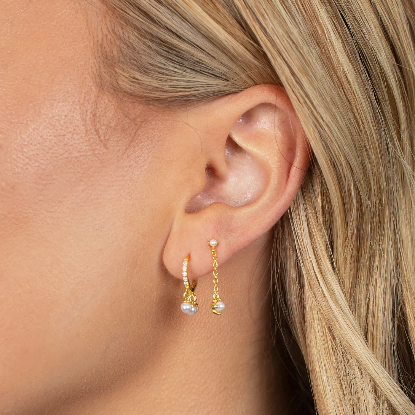Pavé Pearl Shaker Huggie Earring