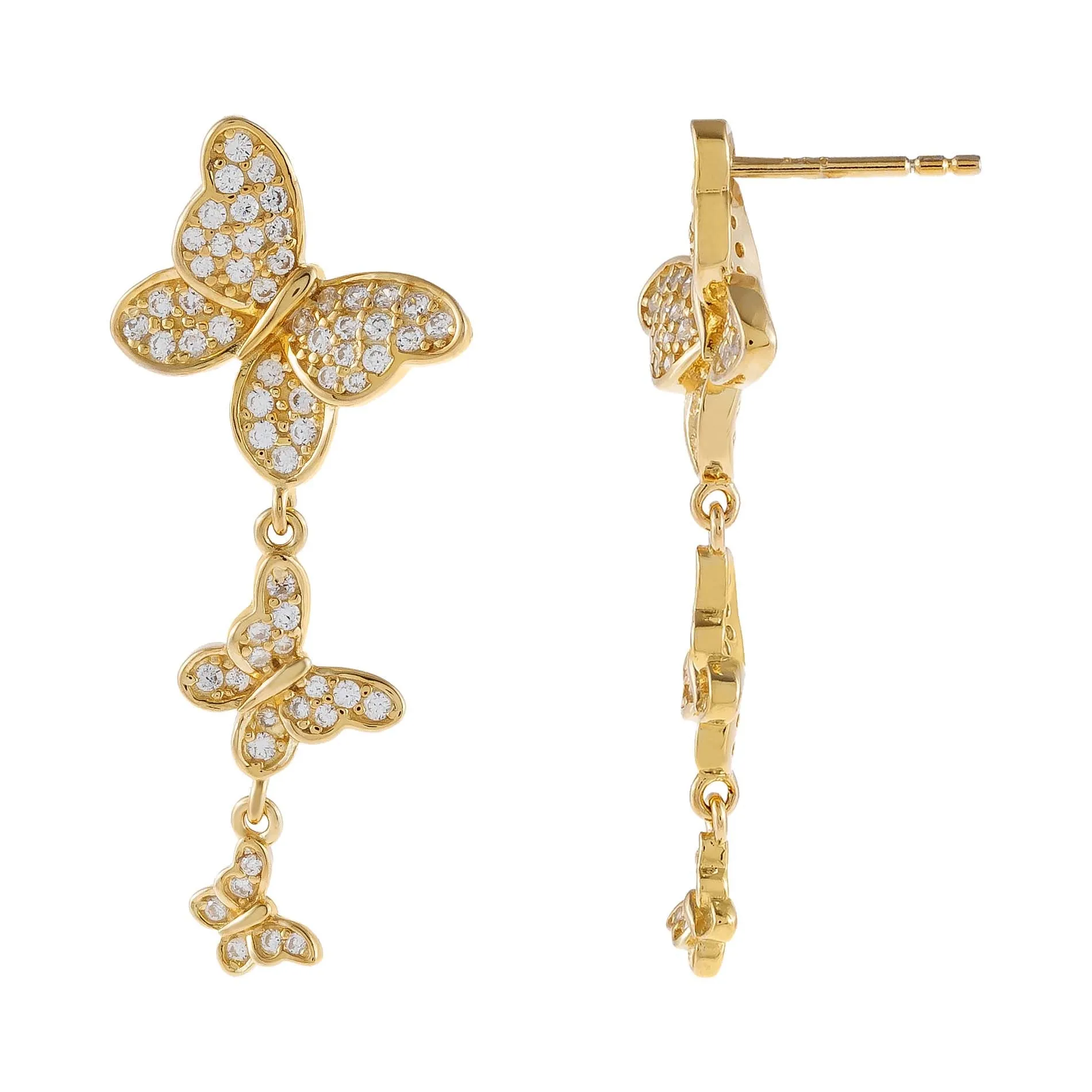 Pavé Triple Butterfly Drop Stud Earring