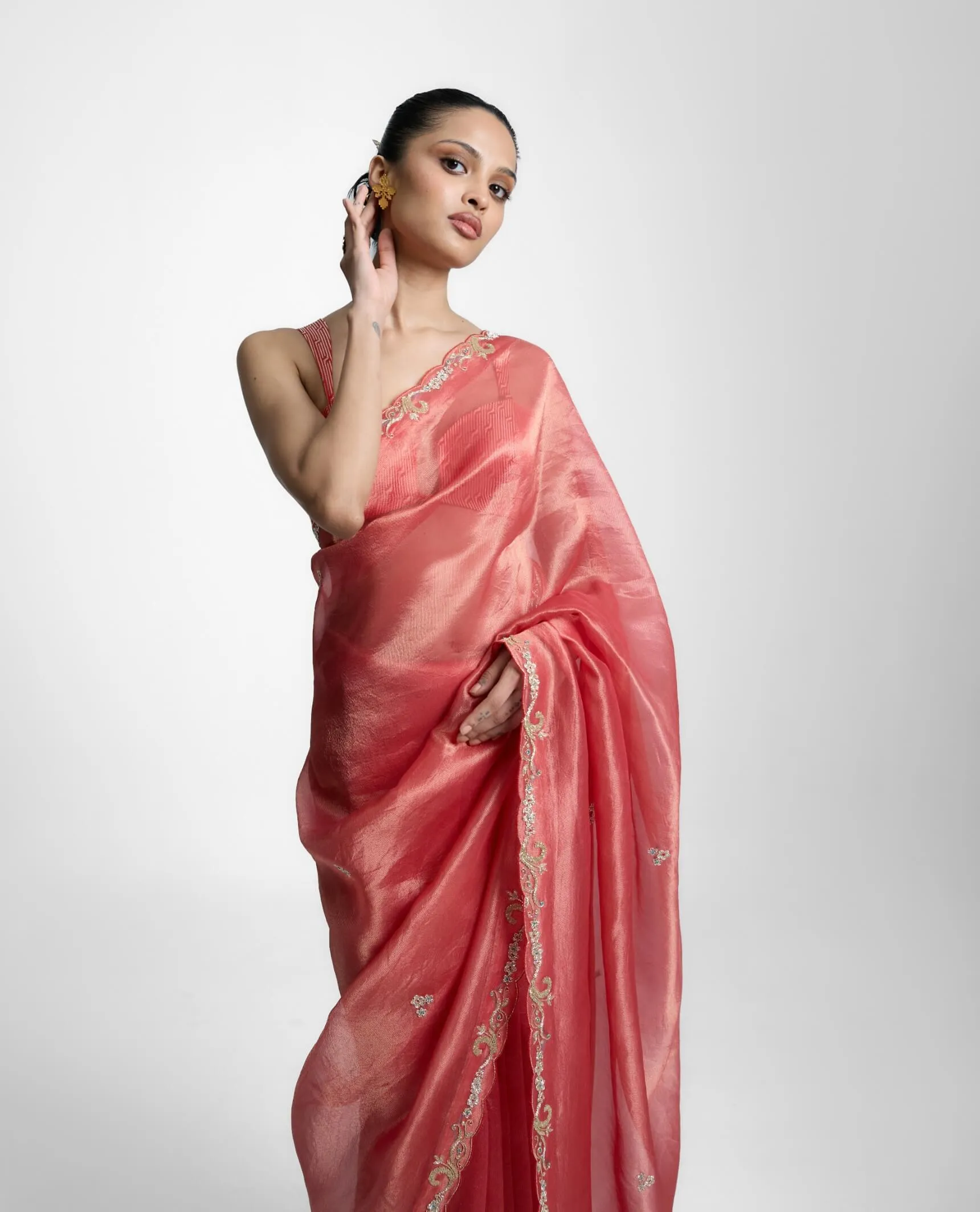 Peach fizz gazari sari