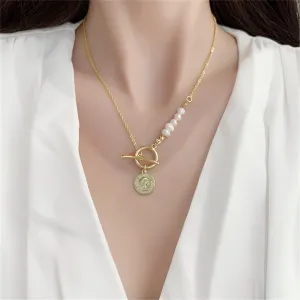 Pearl & 18K Gold-Plated Asymmetrical Coin Toggle Pendant Necklace