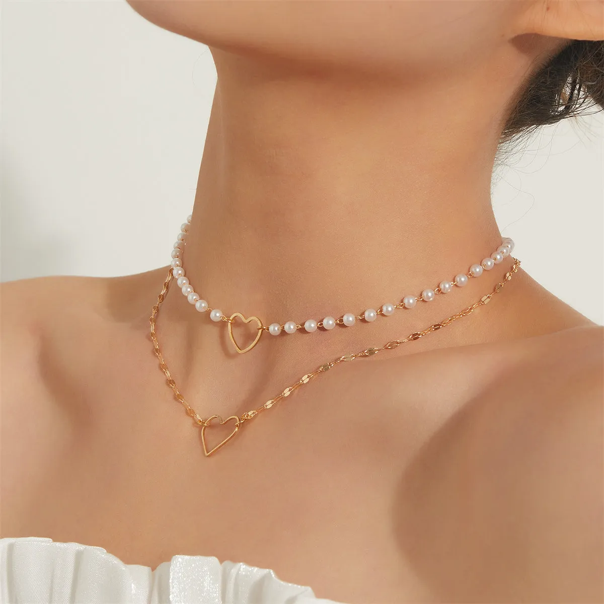 Pearl & 18K Gold-Plated Heart Layered Pendant Necklace