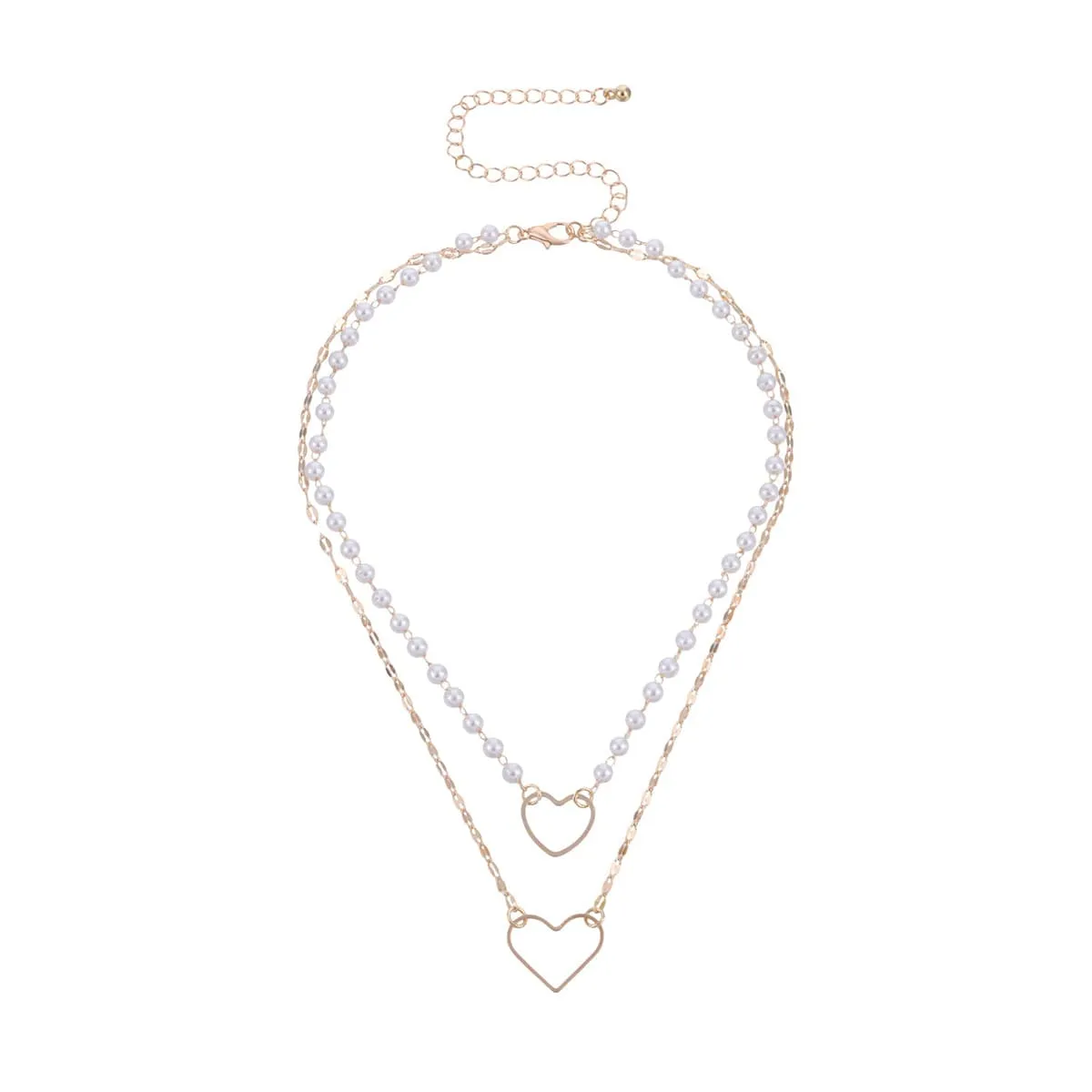 Pearl & 18K Gold-Plated Heart Layered Pendant Necklace