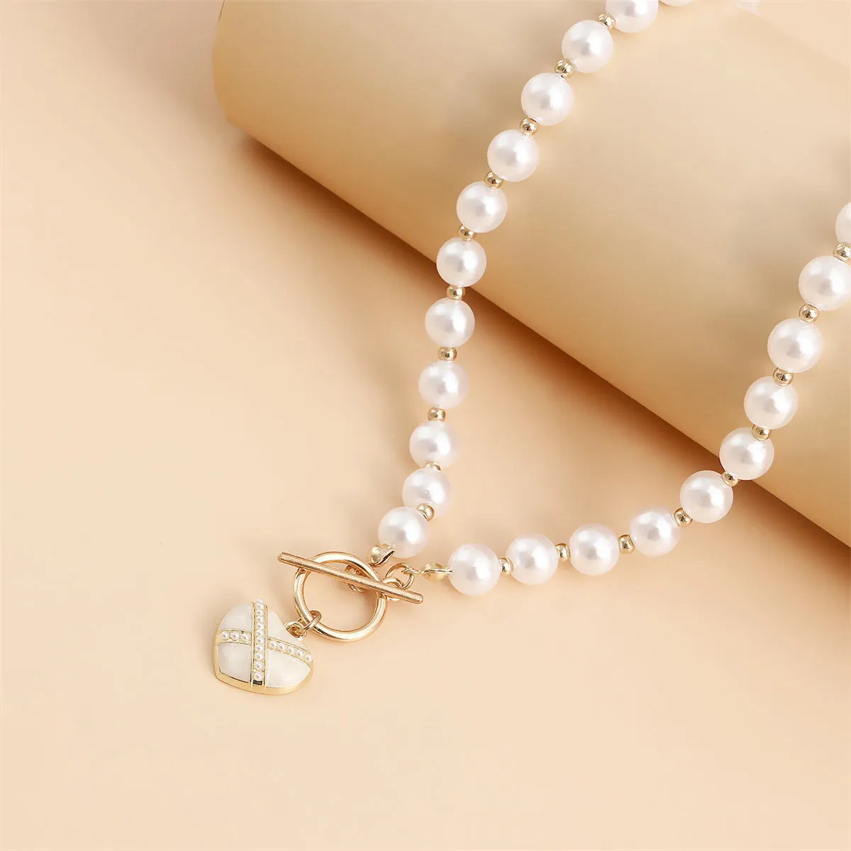 Pearl & Enamel 18K Gold-Plated Heart Pendant Choker Necklace