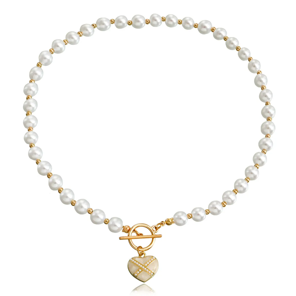 Pearl & Enamel 18K Gold-Plated Heart Pendant Choker Necklace