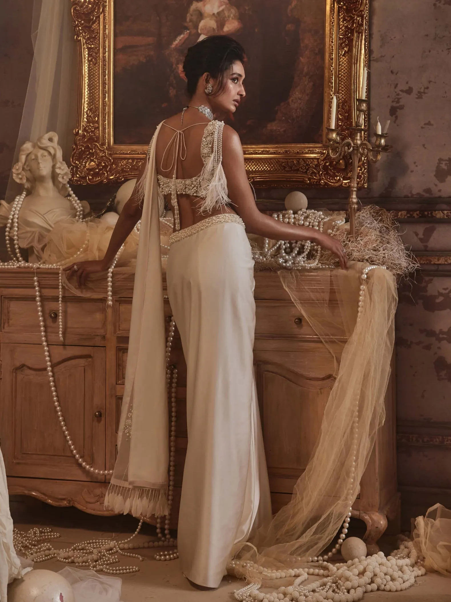 Perseus ivory drape sari and blouse