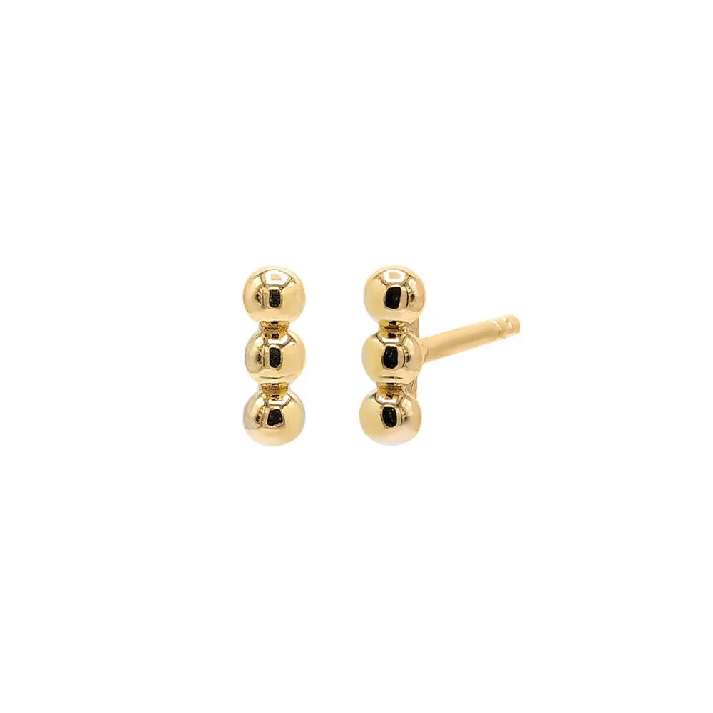 Petite Triple Bead Stud Earring 14K