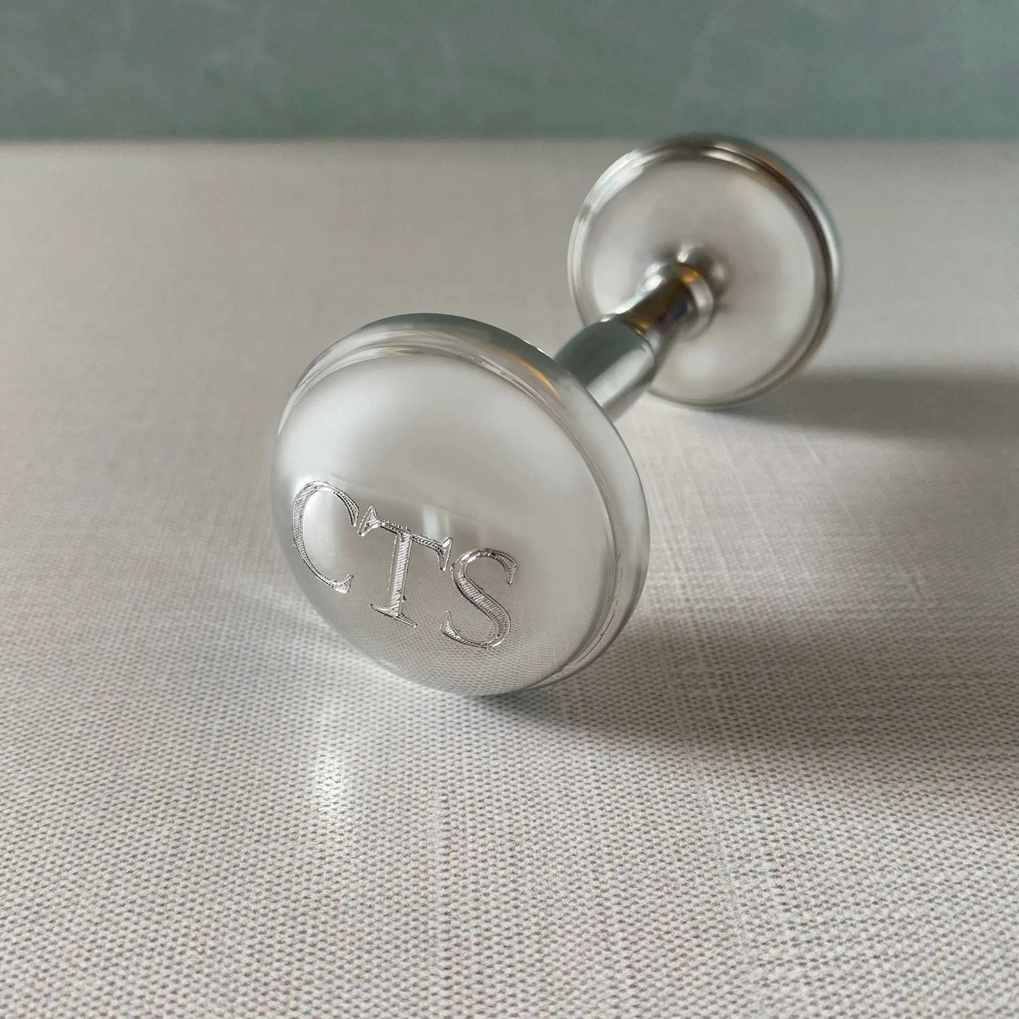 Pewter Dumbbell Baby Rattle