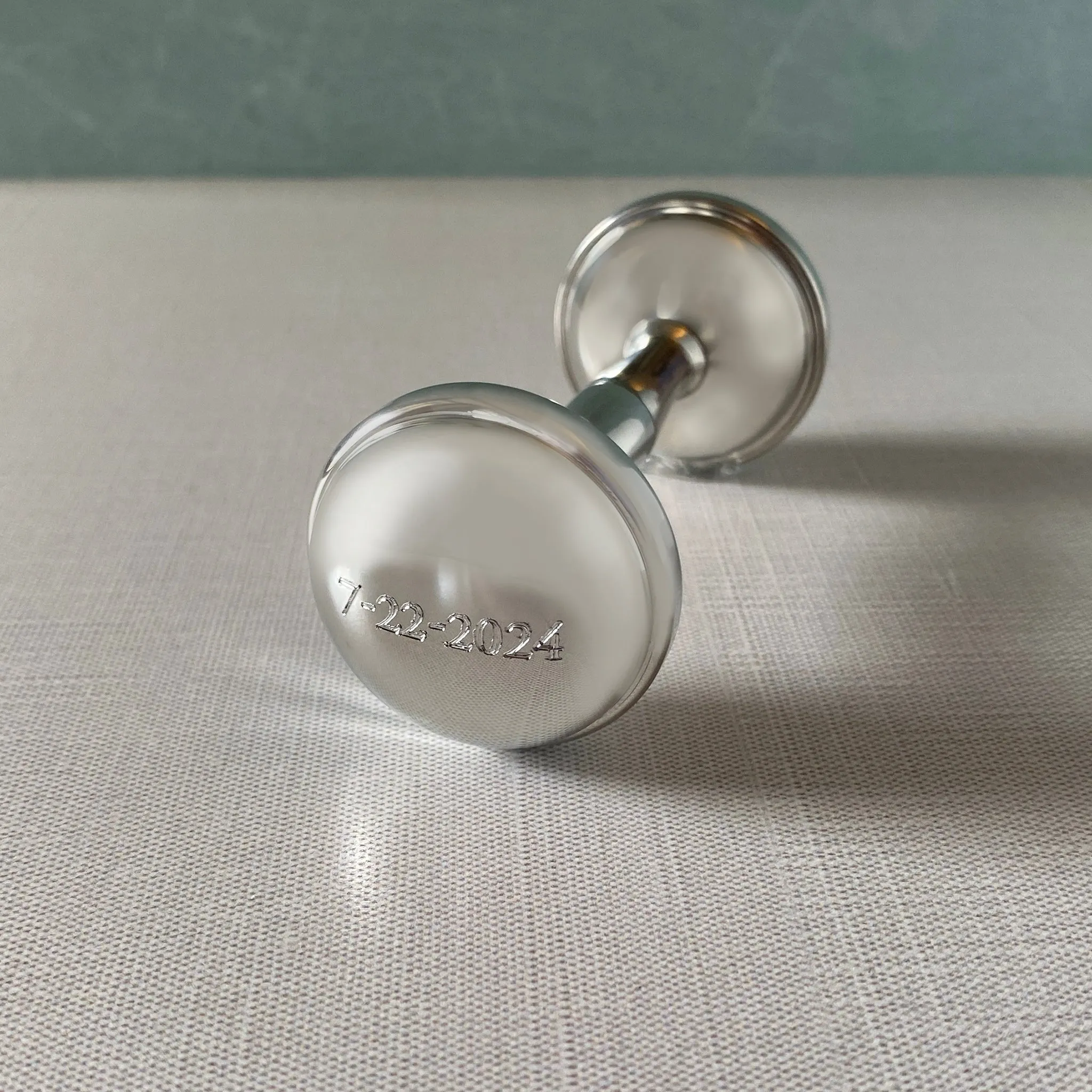 Pewter Dumbbell Baby Rattle