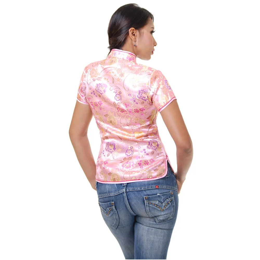 Pink Chinese Floral Print Qipao Blouse Grace