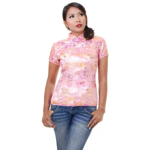 Pink Chinese Floral Print Qipao Blouse Grace