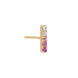 Pink Ombre Gemstone Bar Stud Earring 14K