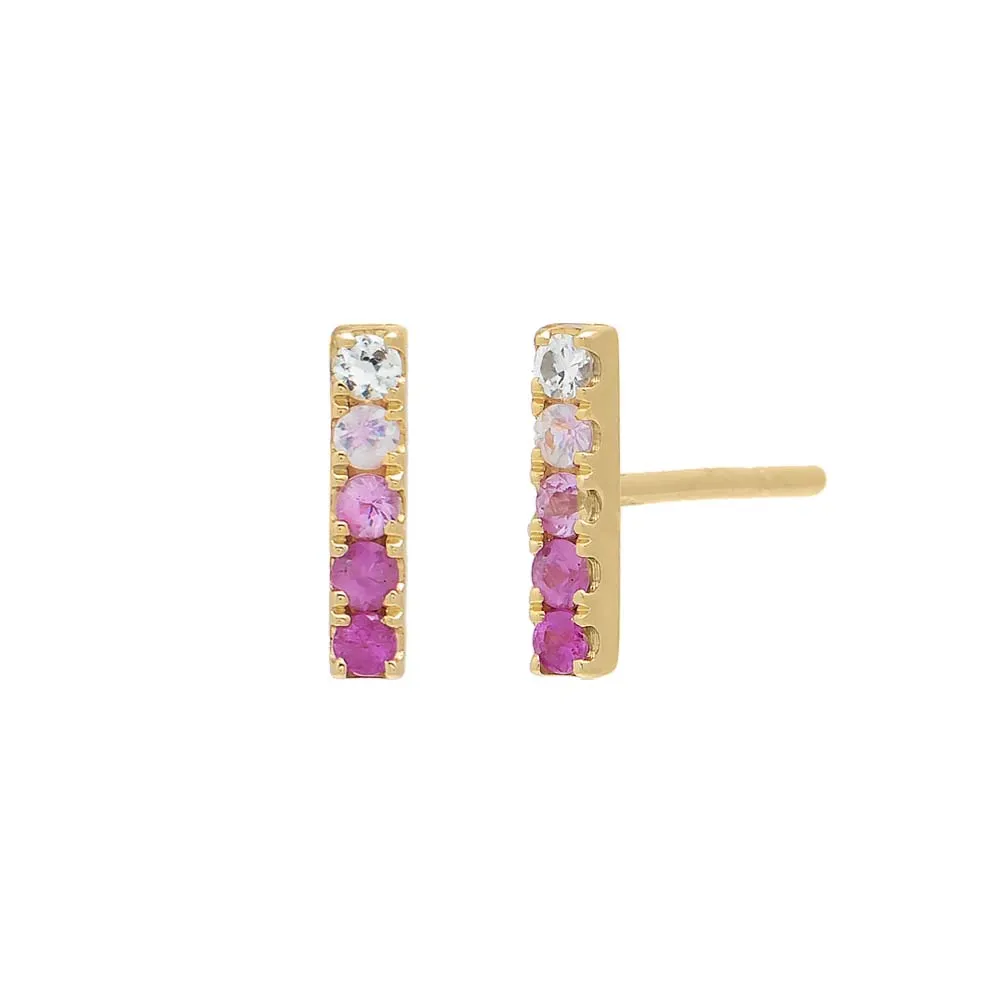 Pink Ombre Gemstone Bar Stud Earring 14K