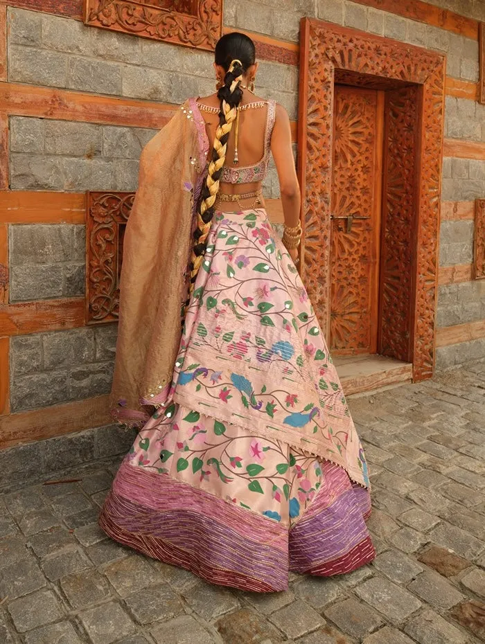 Pink paithani silk lehenga set