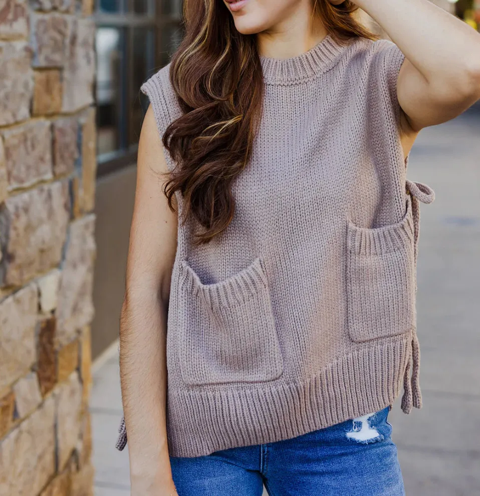 Pocket Detail Side Tie Sweater Vest