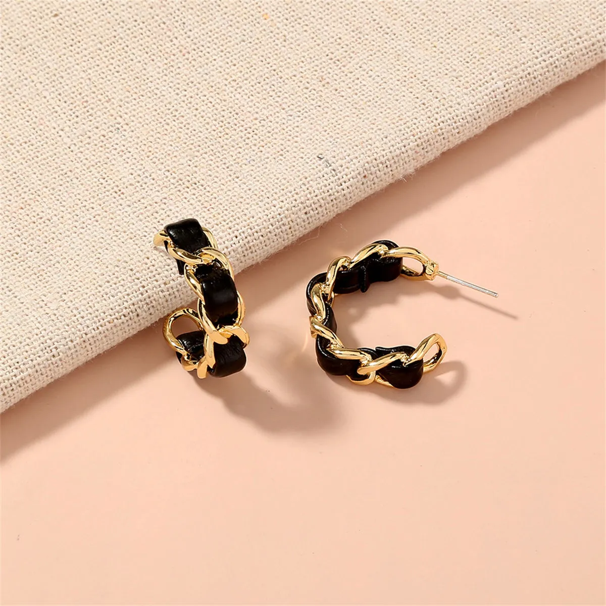 Polyurethane & 18K Gold-Plated Twisted Chain-Accent Huggie Earrings