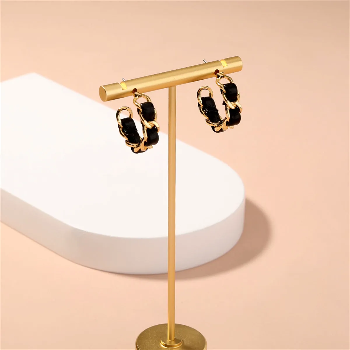 Polyurethane & 18K Gold-Plated Twisted Chain-Accent Huggie Earrings
