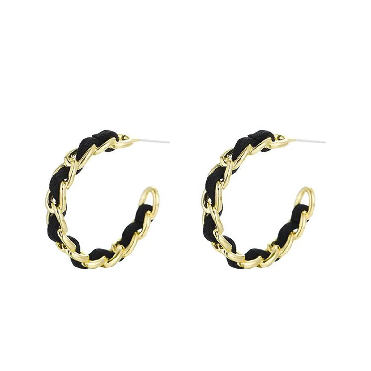 Polyurethane & 18K Gold-Plated Twisted Chain-Accent Huggie Earrings