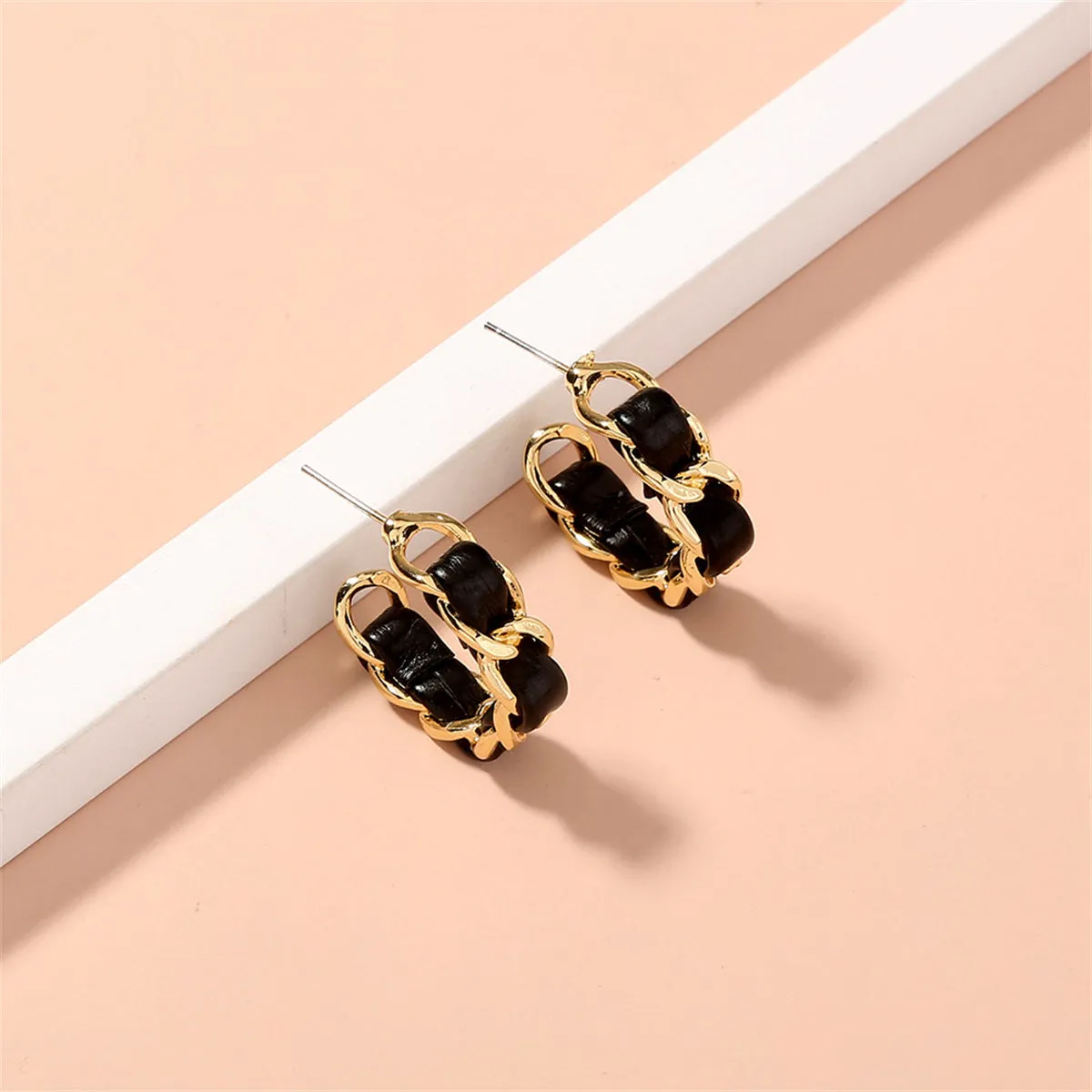 Polyurethane & 18K Gold-Plated Twisted Chain-Accent Huggie Earrings
