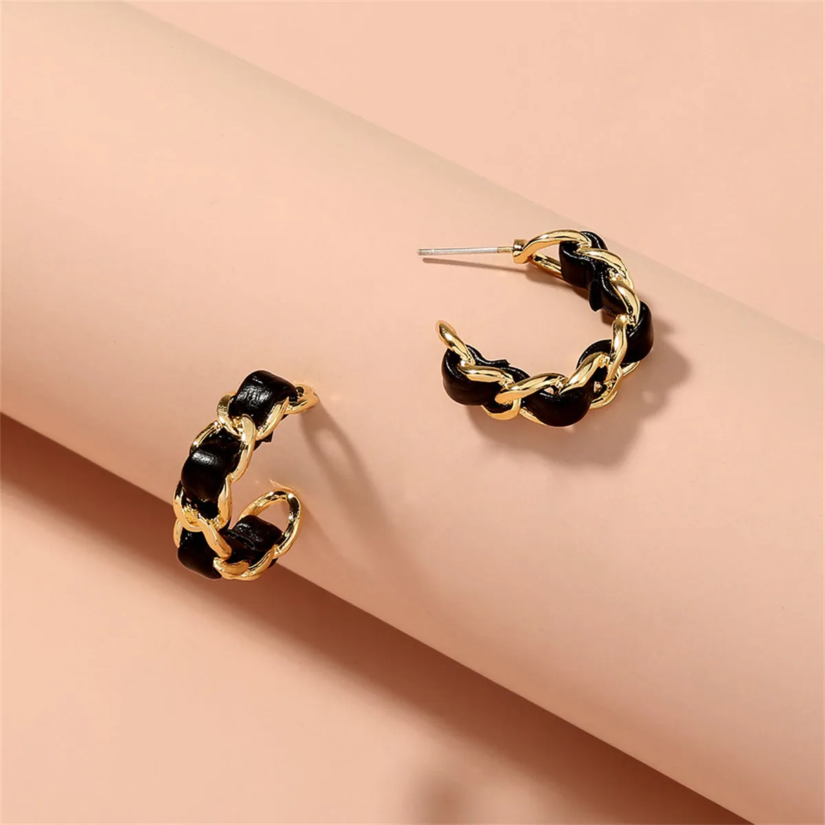 Polyurethane & 18K Gold-Plated Twisted Chain-Accent Huggie Earrings