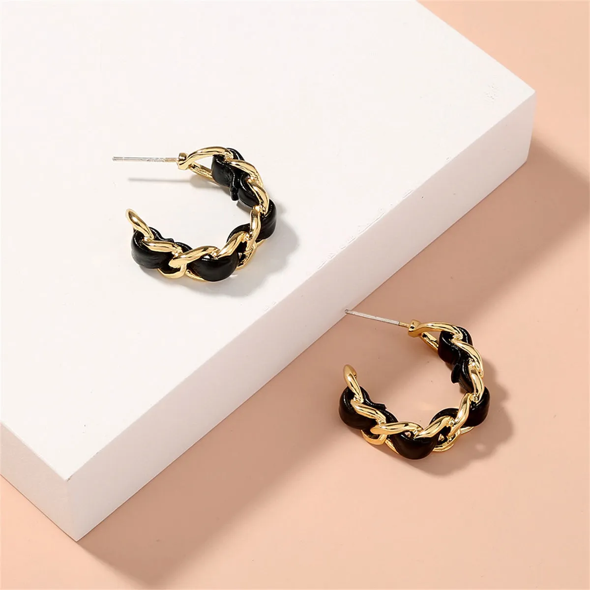 Polyurethane & 18K Gold-Plated Twisted Chain-Accent Huggie Earrings