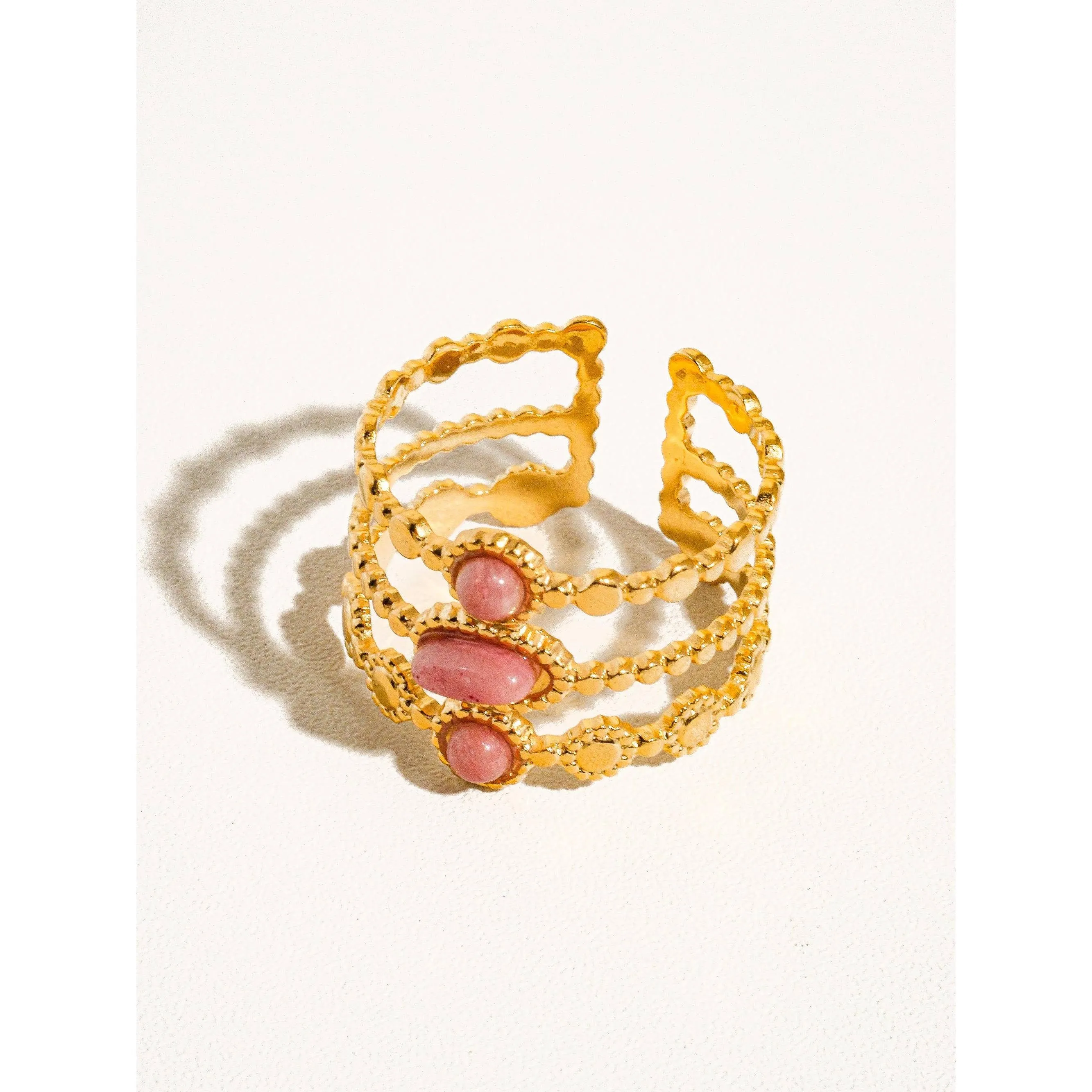 Posh 18K Gold Non-Tarnish Trilayer Adjustable Stone Ring in Pink