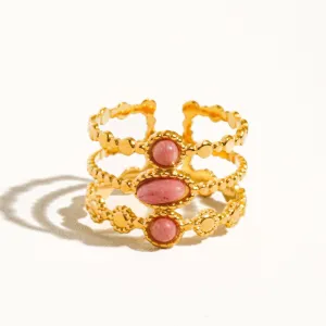 Posh 18K Gold Non-Tarnish Trilayer Adjustable Stone Ring in Pink