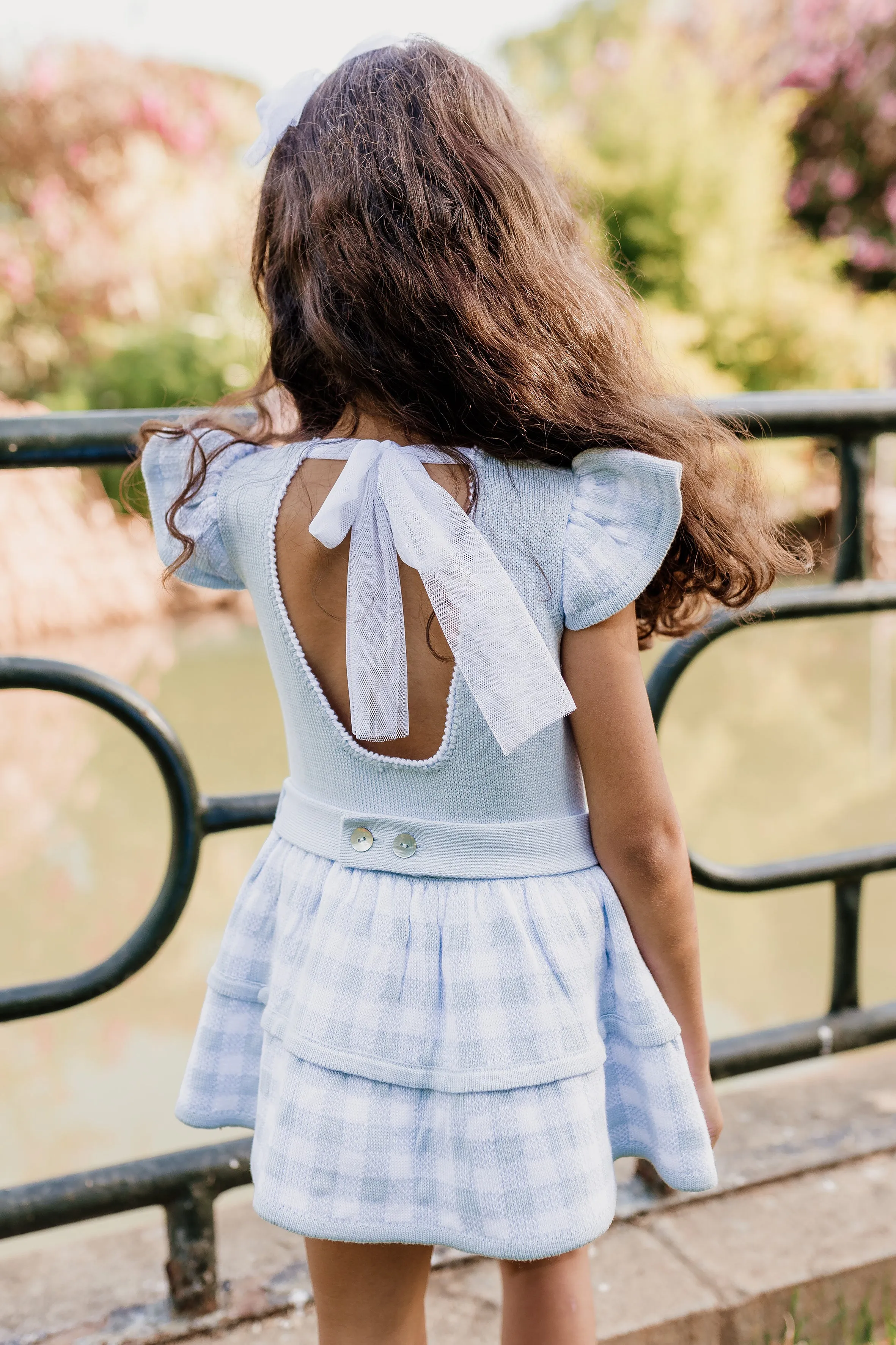 PREORDER "Ivy" Baby Blue Gingham Knit Drop Waist Dress