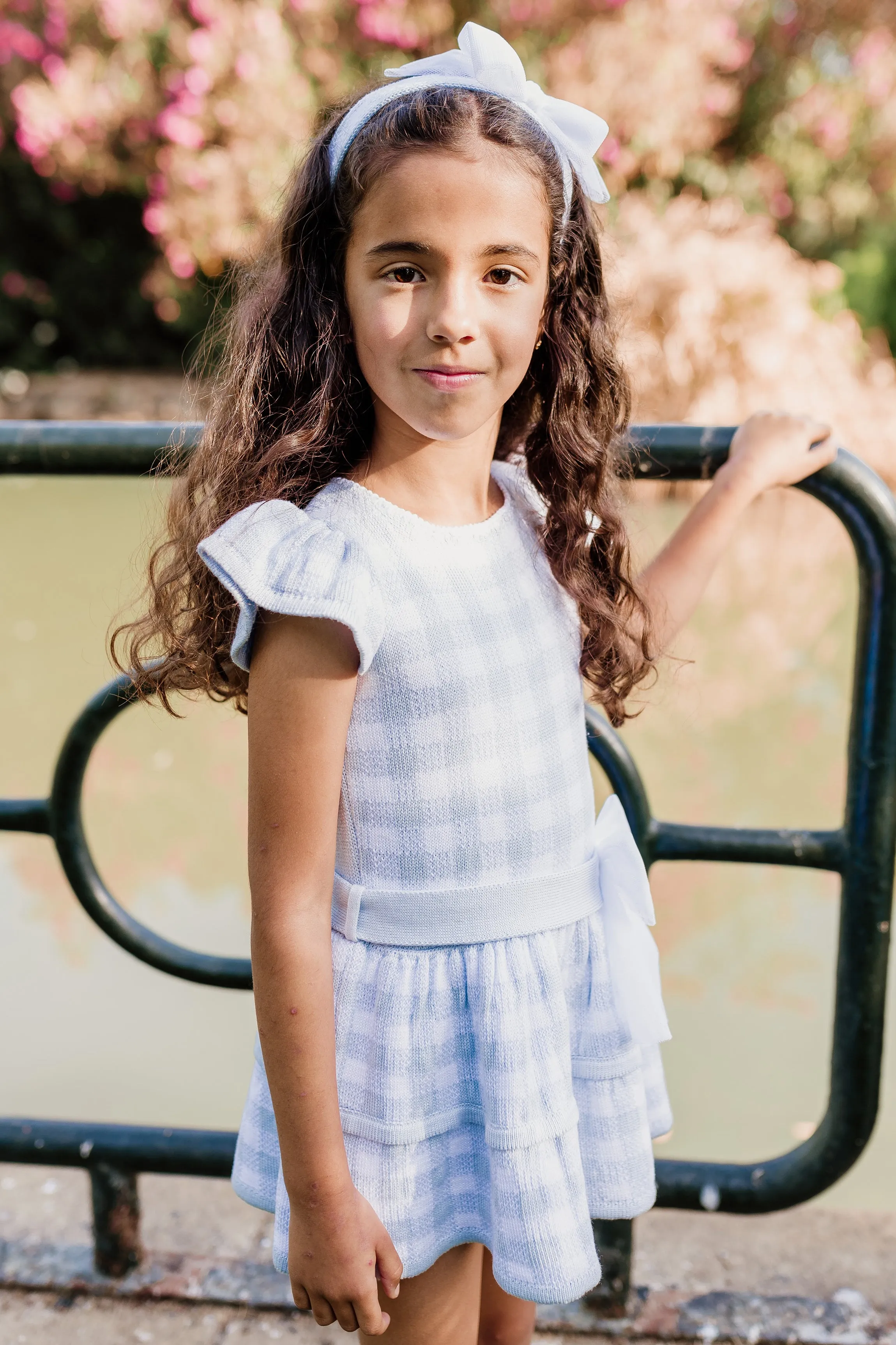 PREORDER "Ivy" Baby Blue Gingham Knit Drop Waist Dress