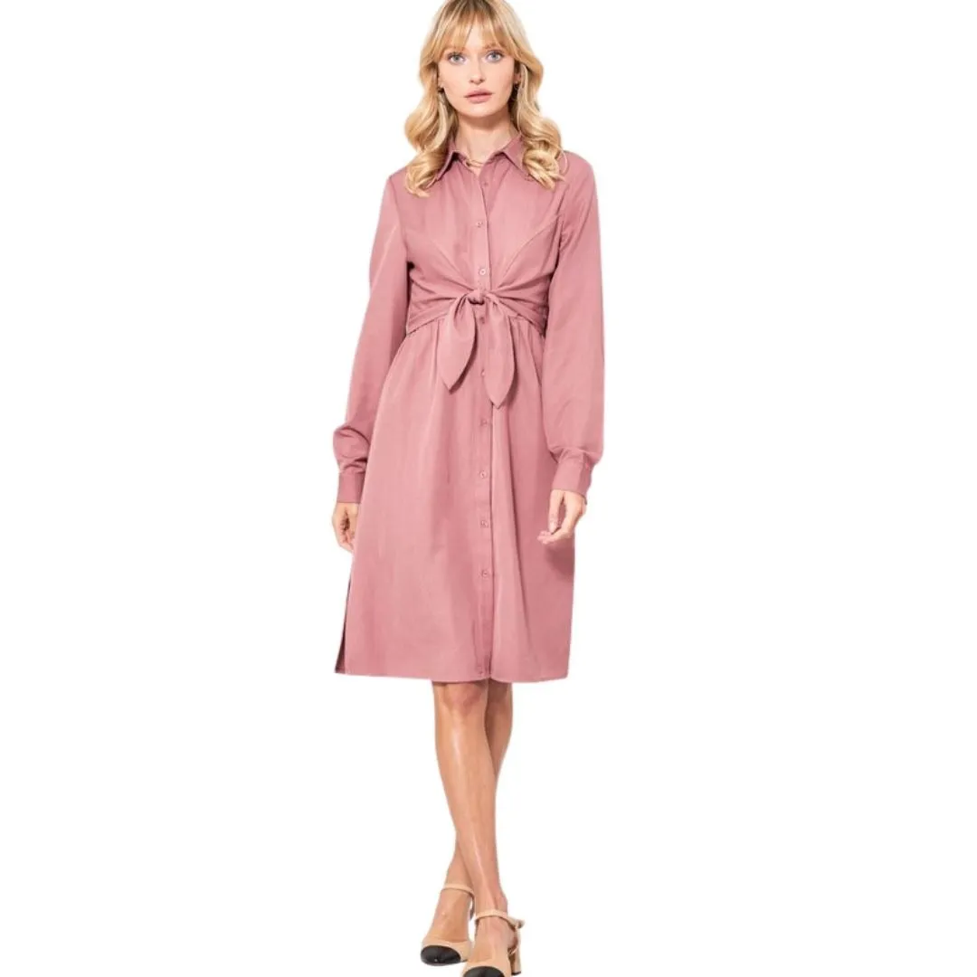 Promesa Pink Tie-Front Button-Down Knee-Length Shirt Dress HDE8394