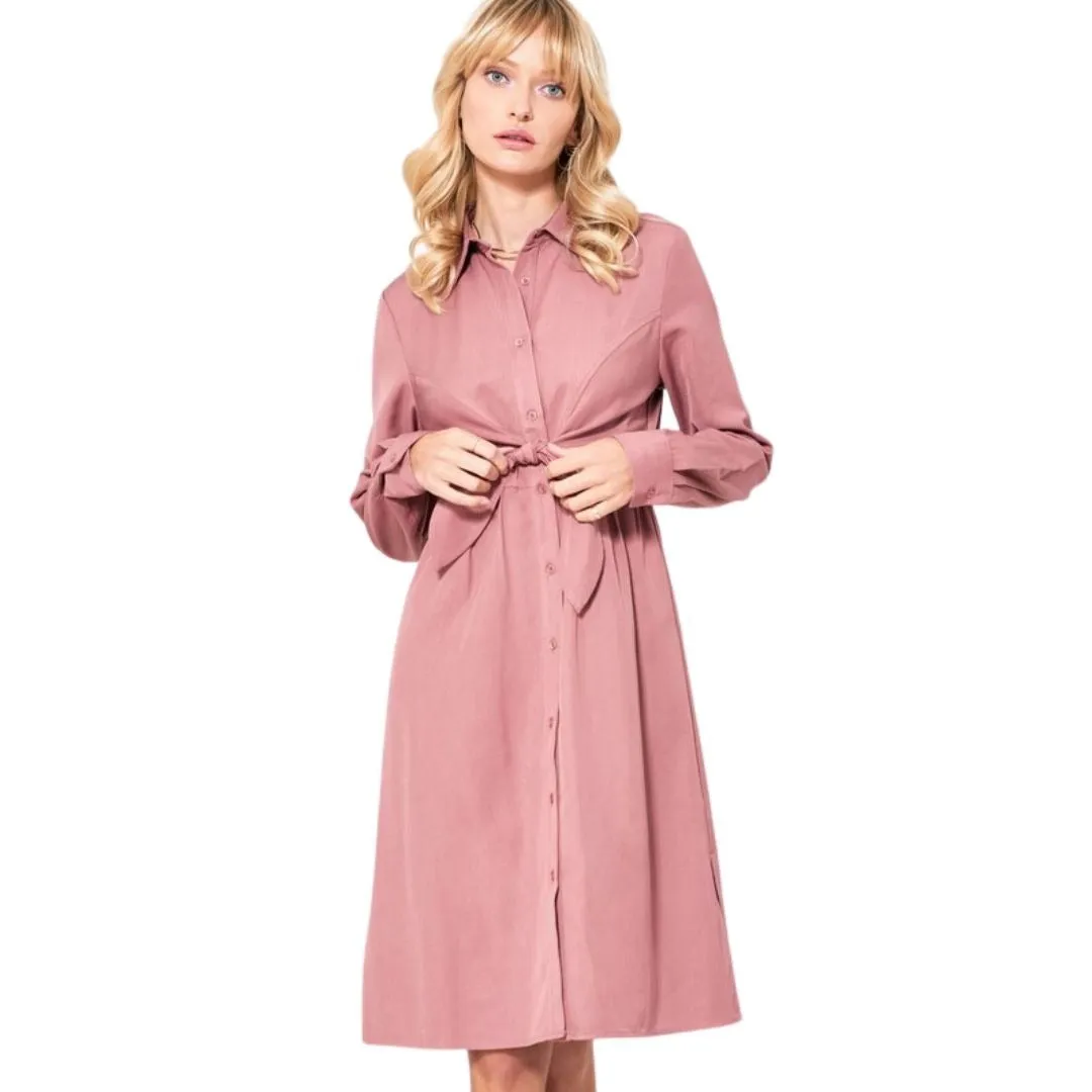 Promesa Pink Tie-Front Button-Down Knee-Length Shirt Dress HDE8394