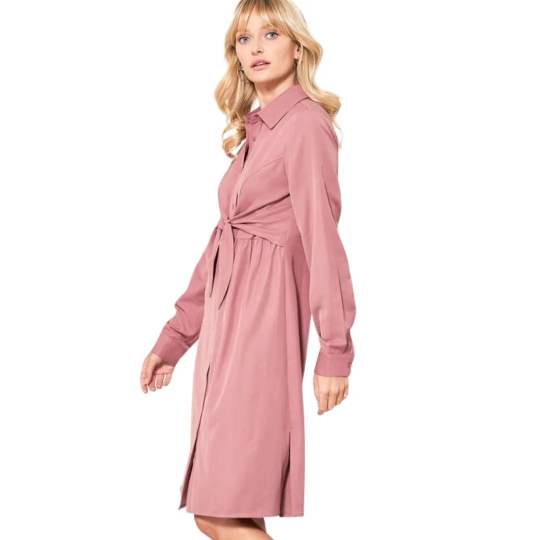 Promesa Pink Tie-Front Button-Down Knee-Length Shirt Dress HDE8394