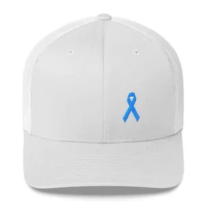 Prostate Cancer Awareness Snapback Trucker Hat with Light Blue Ribbon