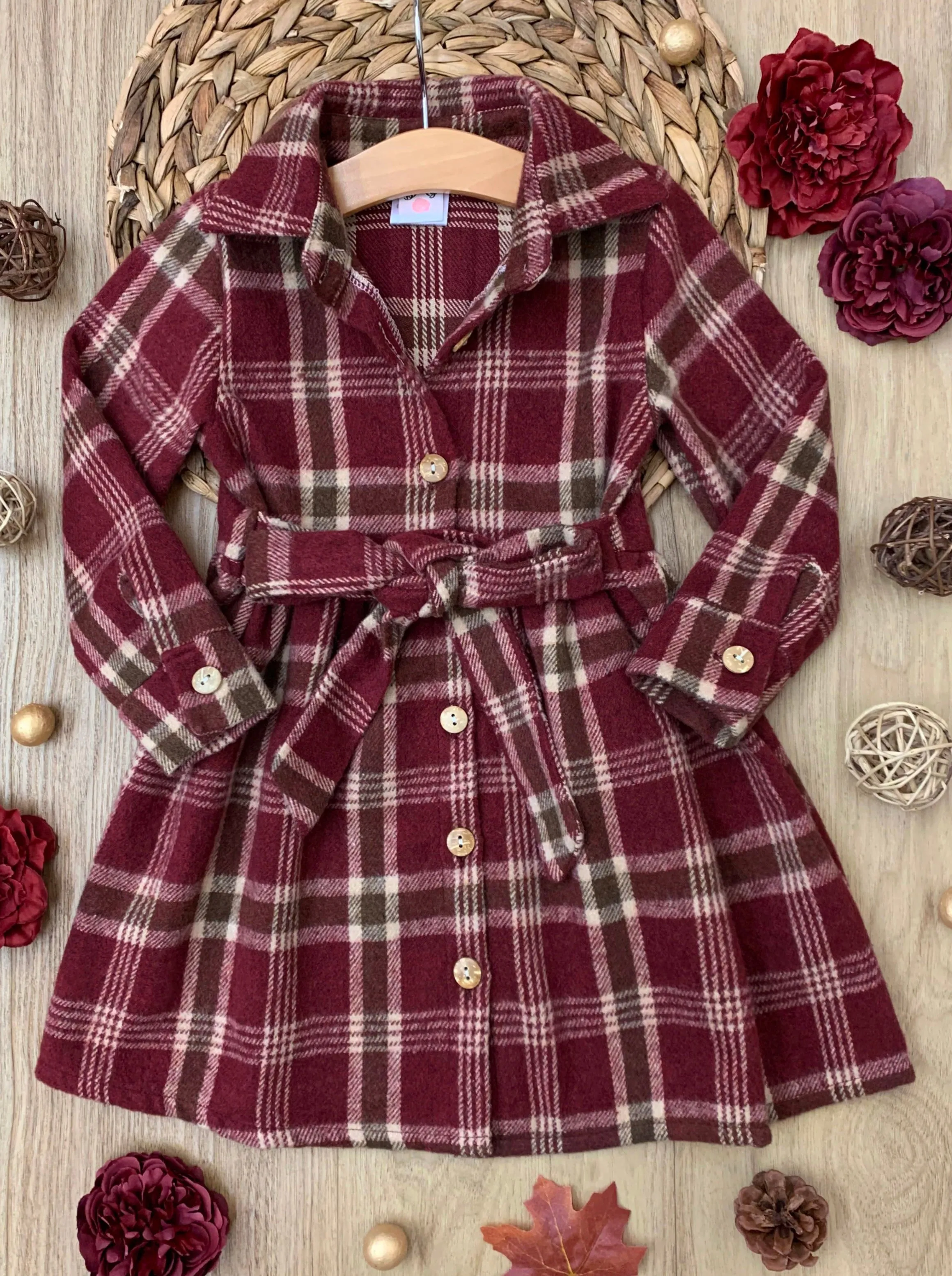 Pumpkin Harvest Burgundy Flannel Dress