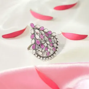 Pure Silver Ring - Giant Dewdrop in Opal and Crystal