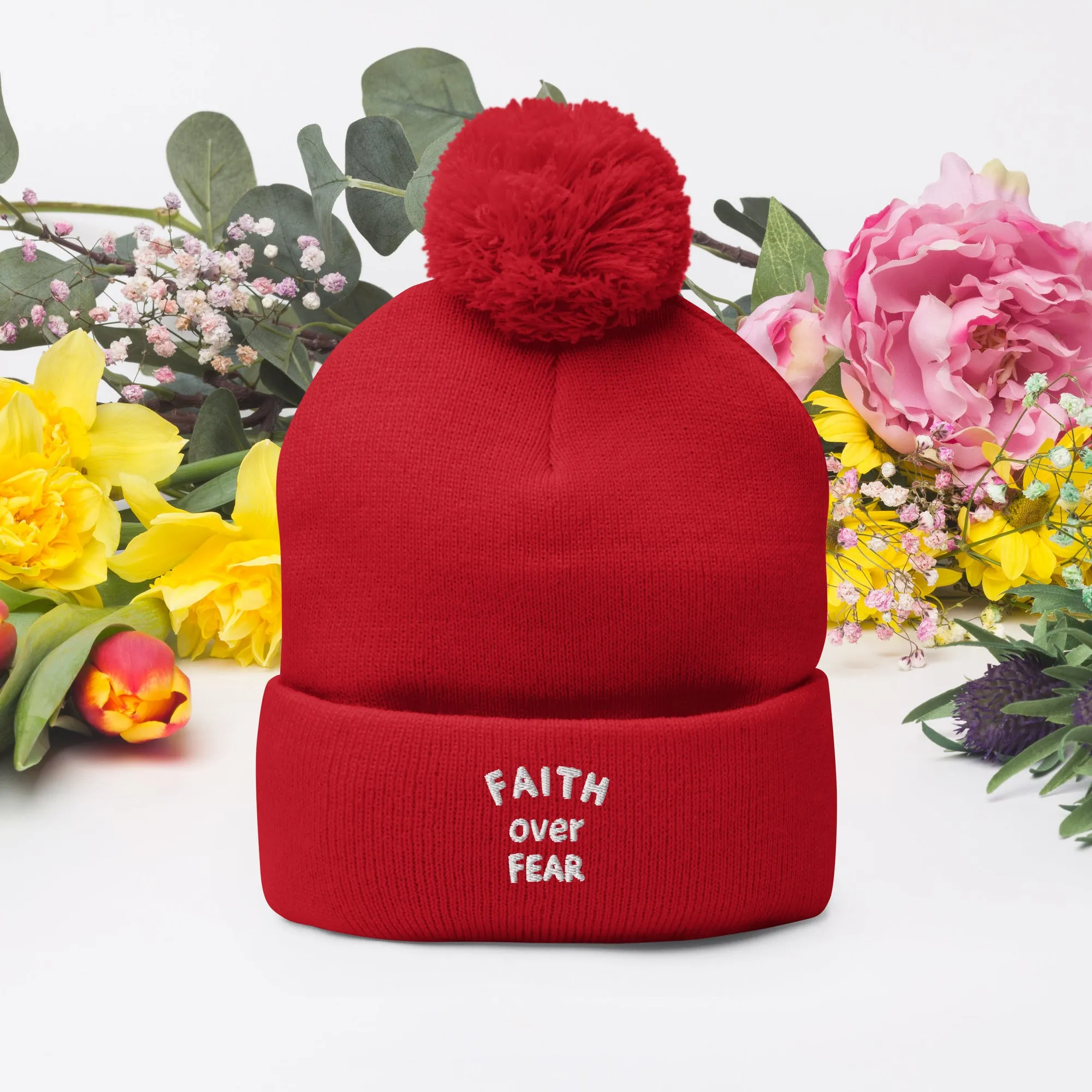 "Faith Over Fear" Pom-Pom Beanie