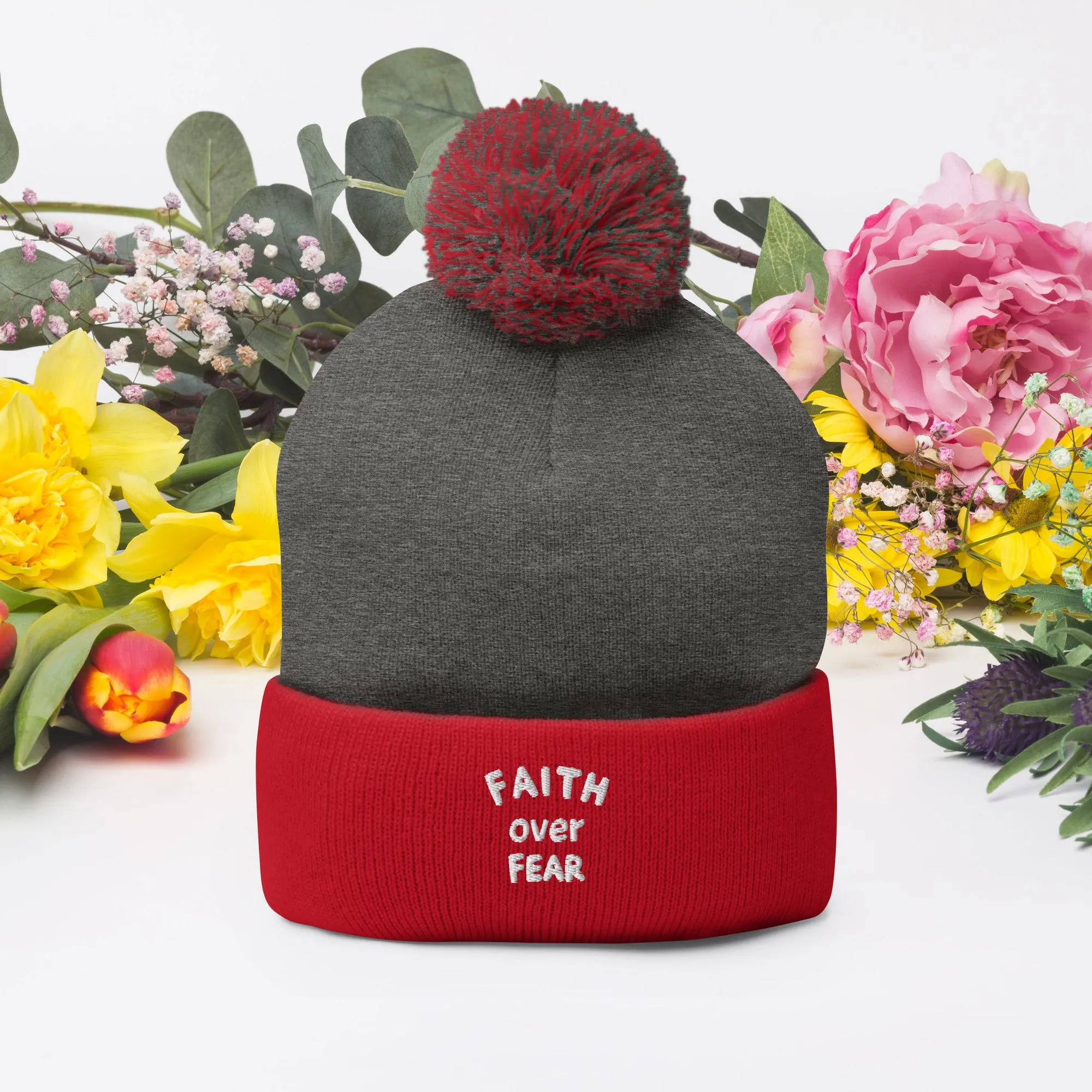 "Faith Over Fear" Pom-Pom Beanie