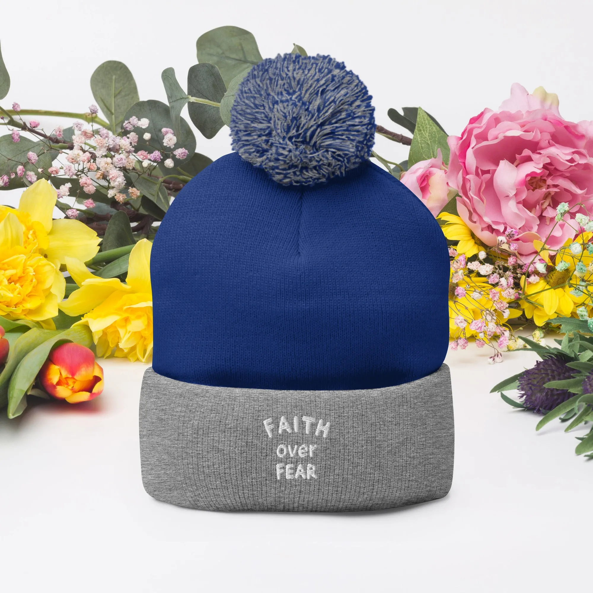 "Faith Over Fear" Pom-Pom Beanie