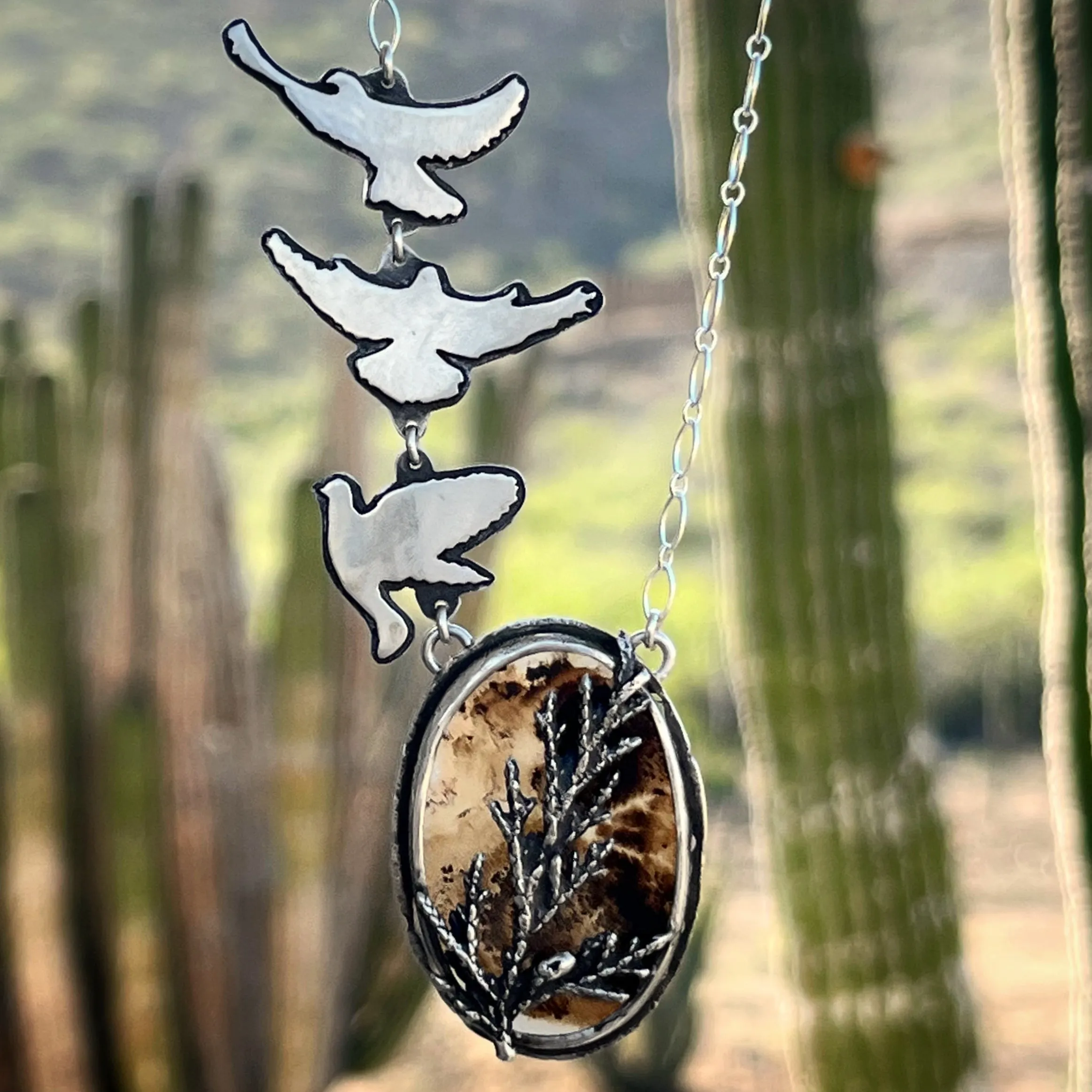 "Set Me Free" necklace with dendritic quartz in silver