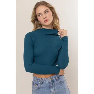 Raglan Sleeve High Neck Cropped Top
