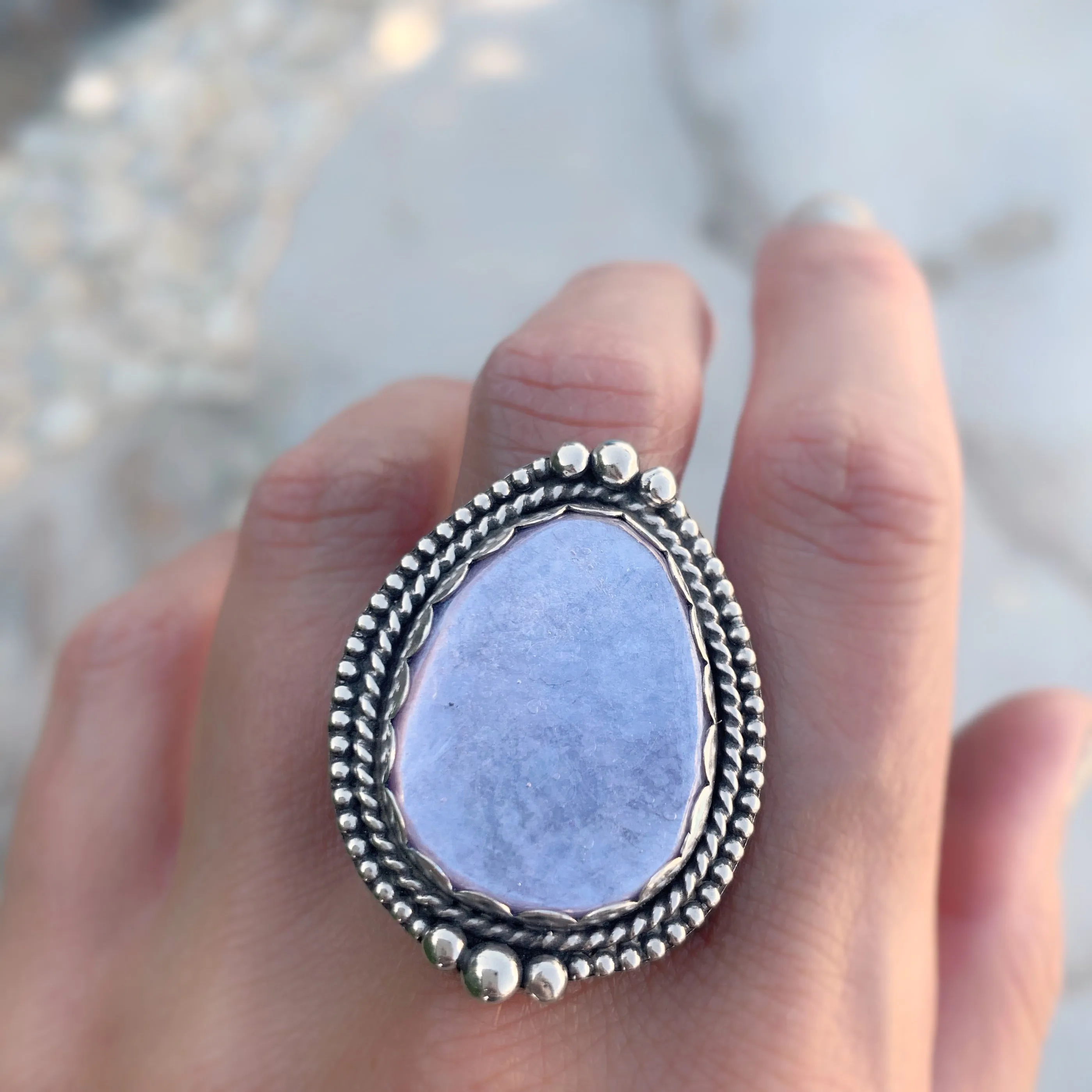 Rare lepidolite ring in silver (Size 6 1/2 - 8 1/2)