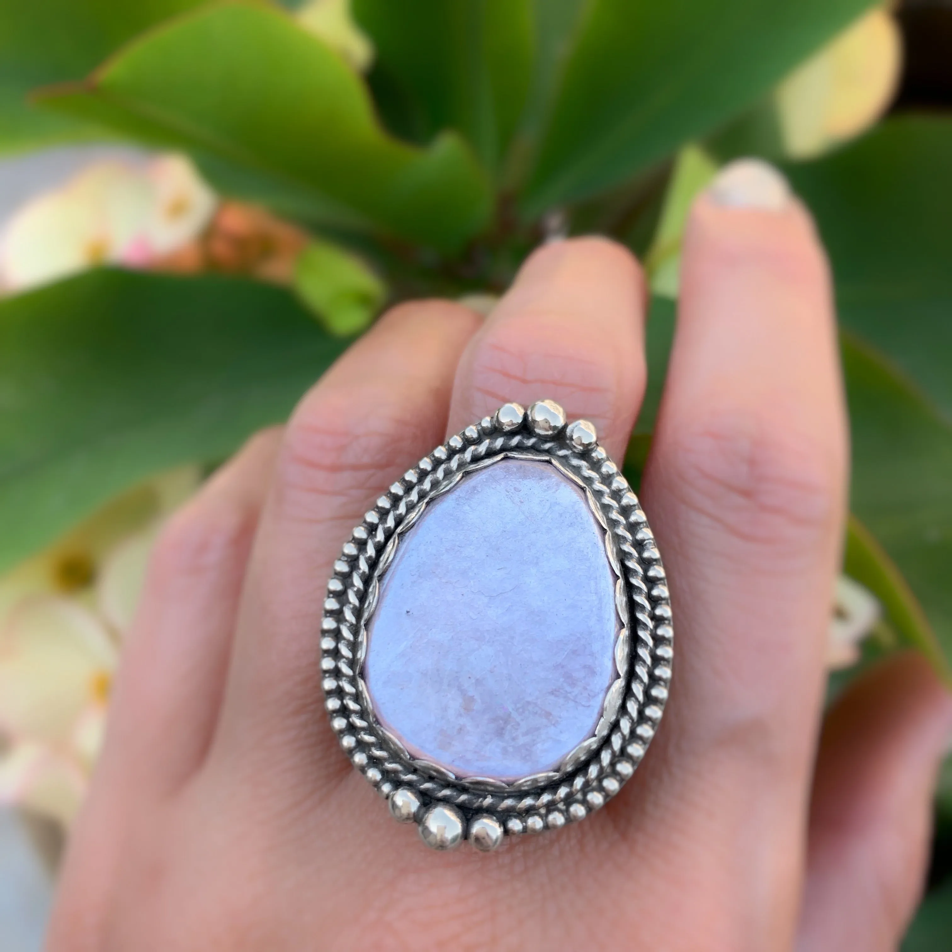 Rare lepidolite ring in silver (Size 6 1/2 - 8 1/2)