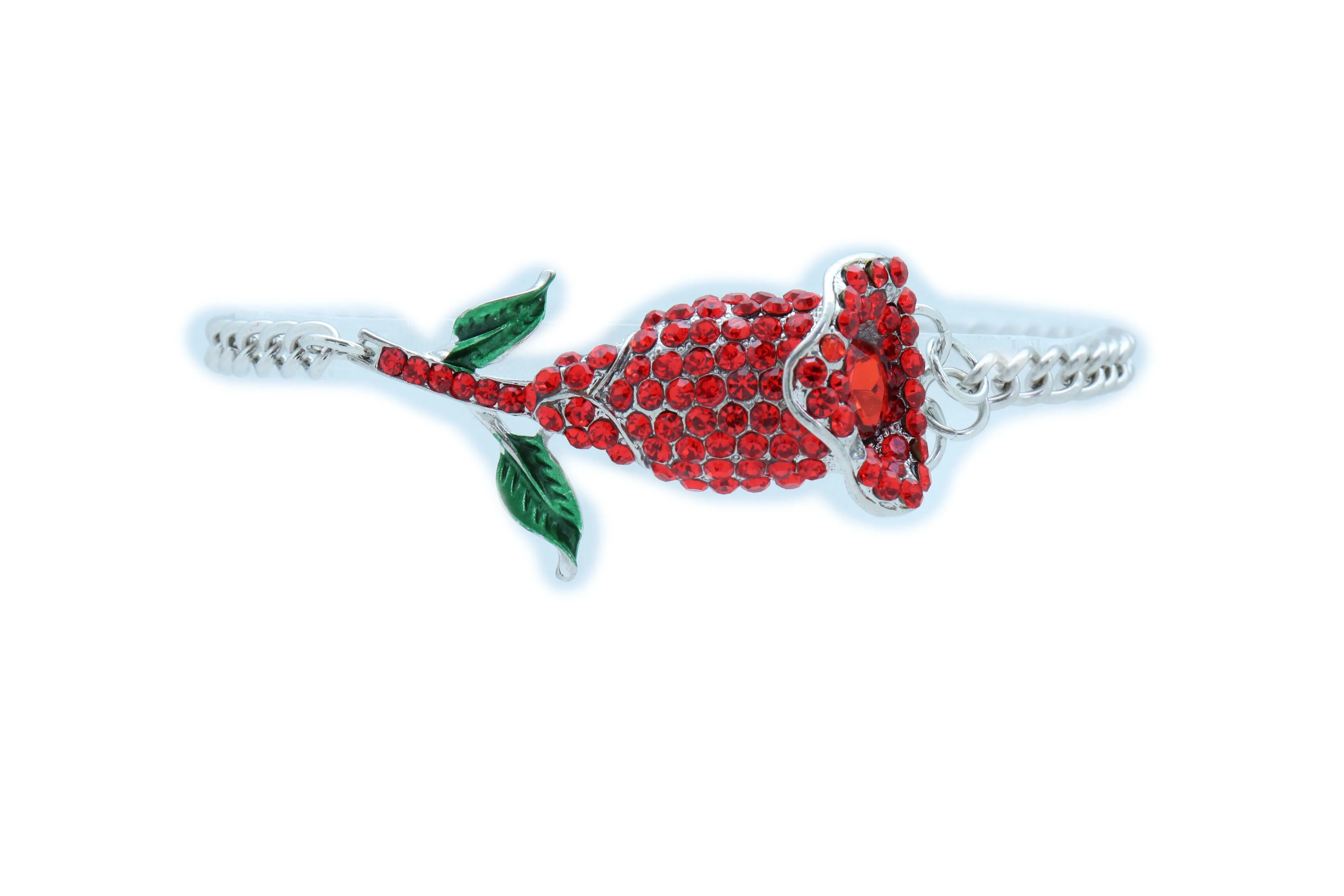 Red Rhinestone Flower Silver Metal Boot Chain