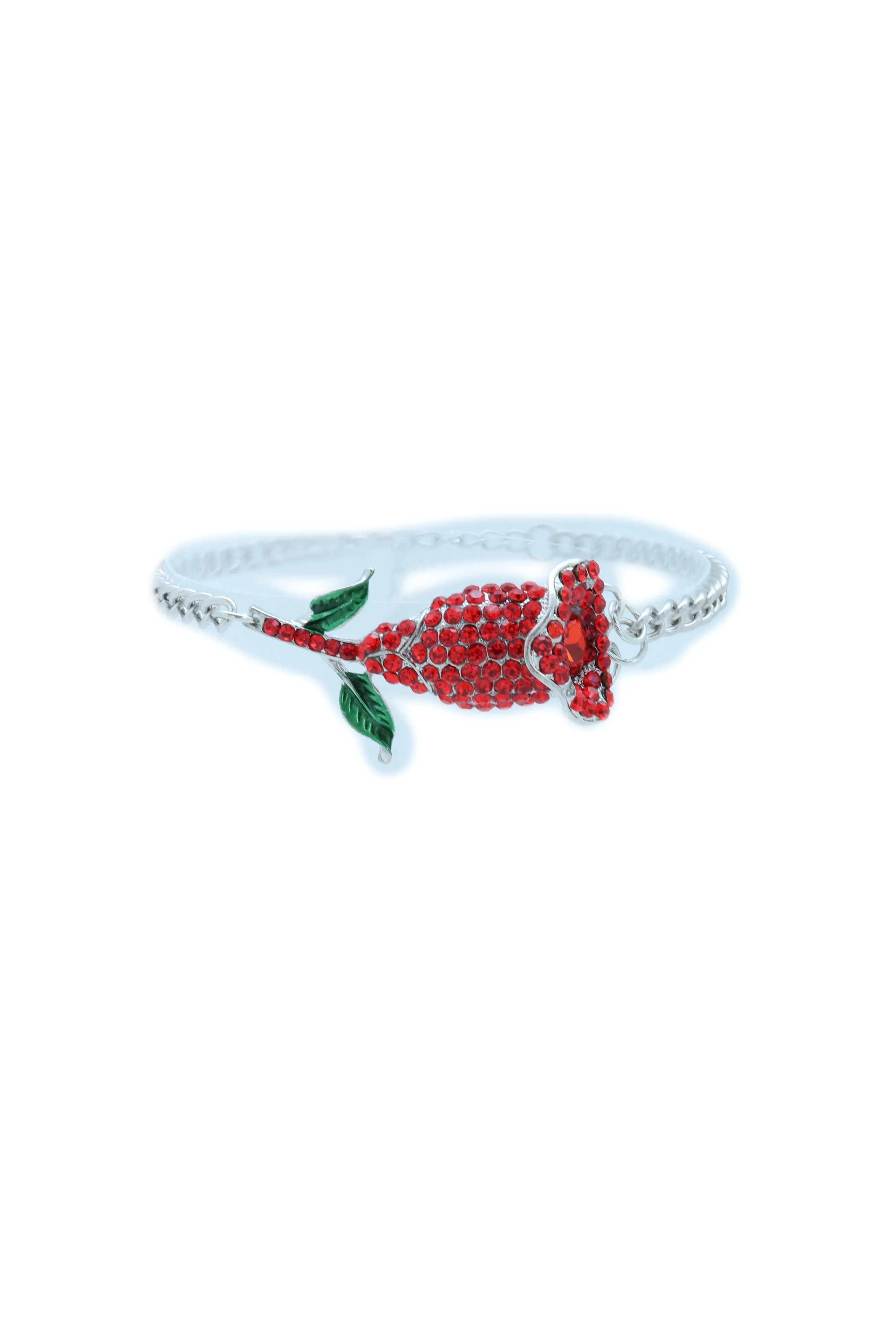 Red Rhinestone Flower Silver Metal Boot Chain