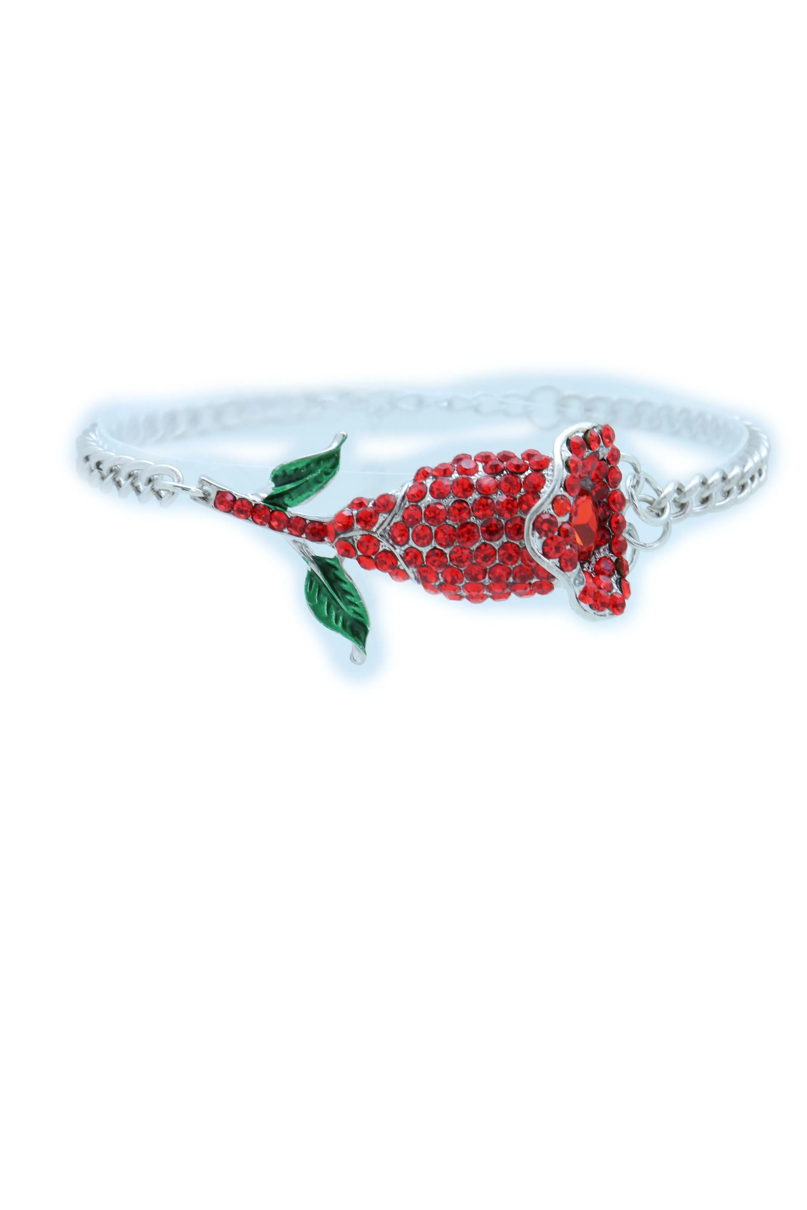 Red Rhinestone Flower Silver Metal Boot Chain