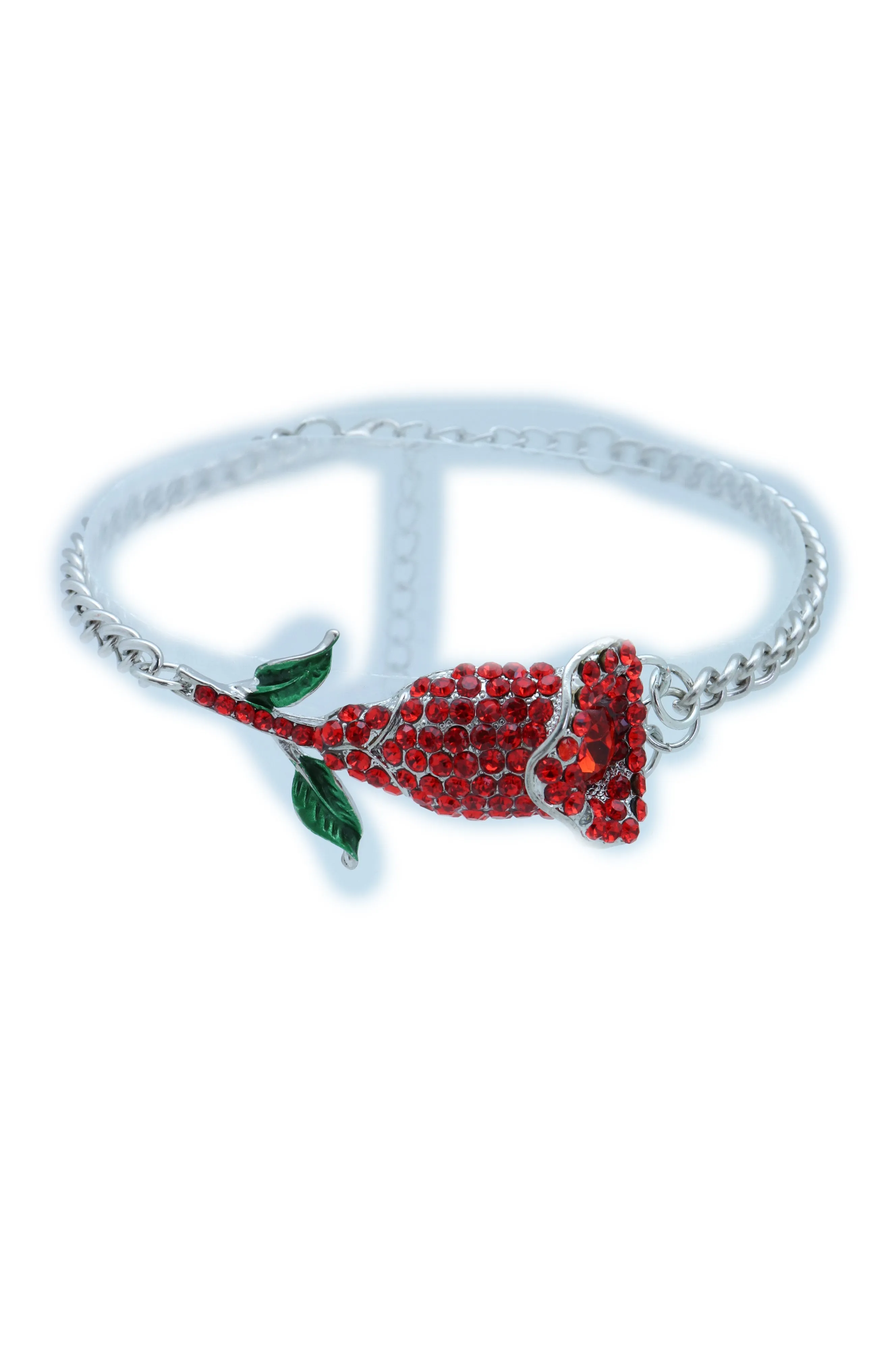 Red Rhinestone Flower Silver Metal Boot Chain