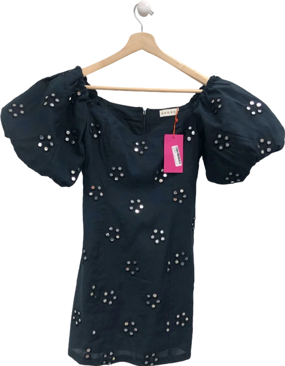 RHODE Black Embroidered Midi Dress UK 6