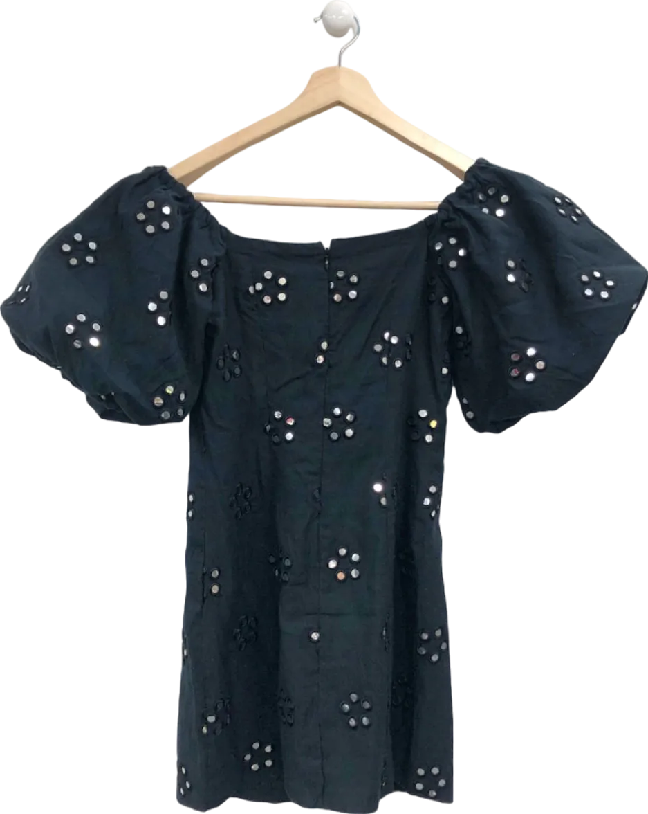 RHODE Black Embroidered Midi Dress UK 6